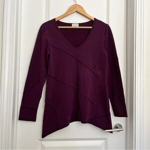 Soft Surroundings Purple Angled Seam Cotton Long Sleeve Top Size S Asymmetrical